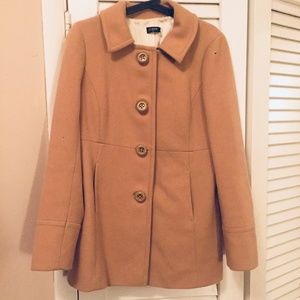 J. CREW Pleated Back Wool Blend Pea Coat Tan Camel Beige